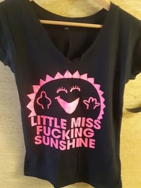 Women's Sarcastic Black Casual Cap Sleeve with Pink Little Miss F**king 🌞